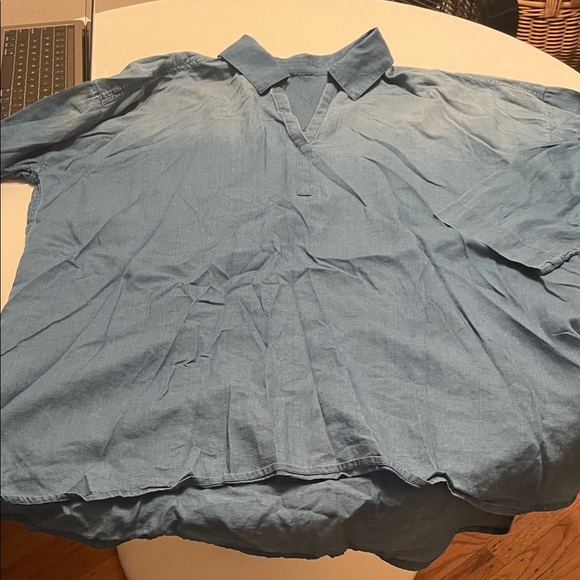 J. Jill Tops - J Jill PureJill Indigo Chambray Popover Tunic Top V-neck No Size Tag Cotton Blue